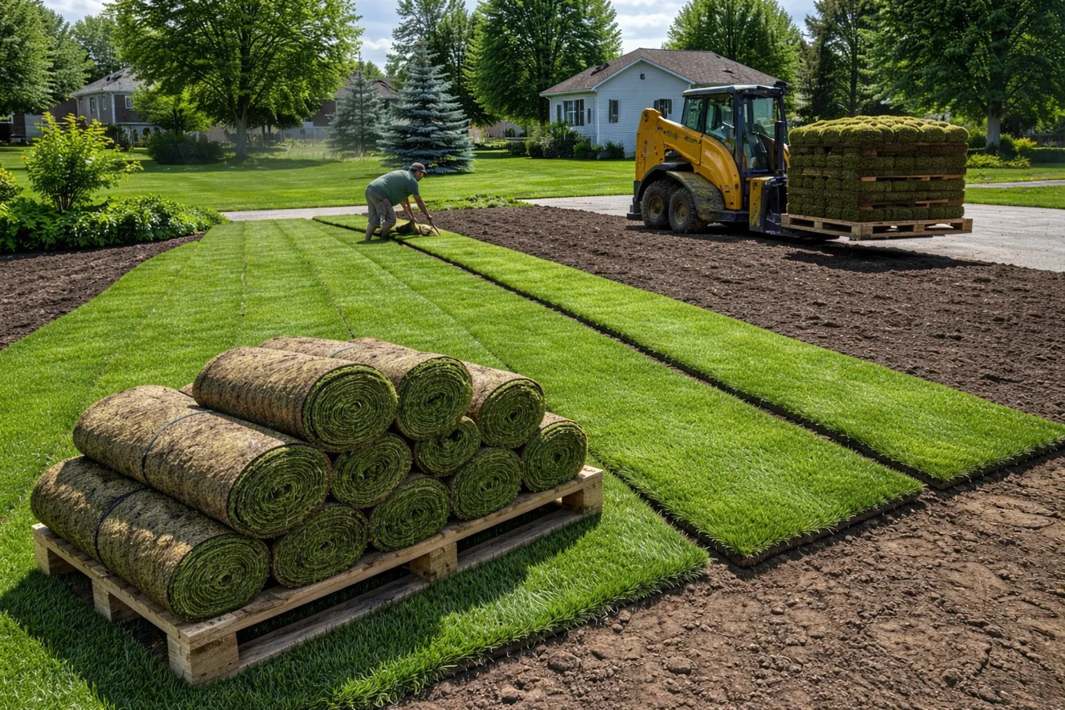 Fresh sod installation project in Clayton North Carolina